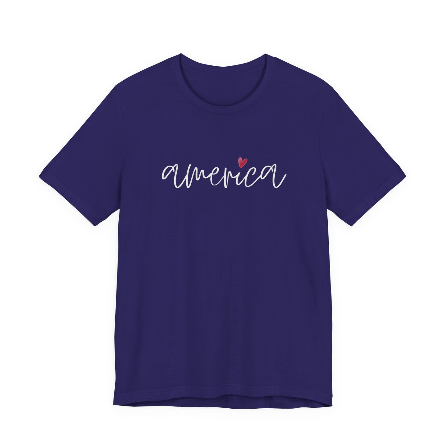 America Script Heart T-Shirt — Patriotic Fourth of July Tee