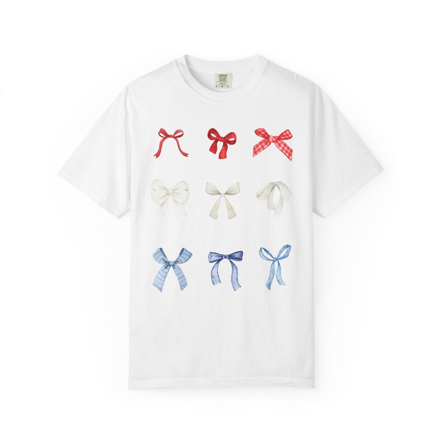 Patriotic Bow Pattern T-Shirt — Red, White & Blue Ribbon Graphic Tee