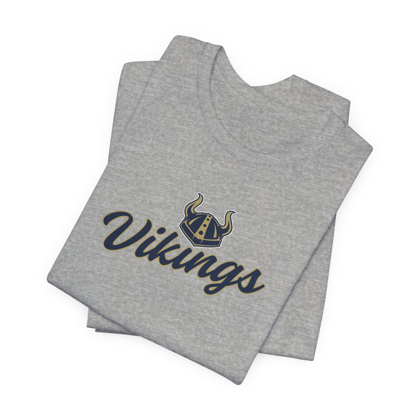 Vikings Script Tee — Retro Horned Helmet Sports T‑Shirt