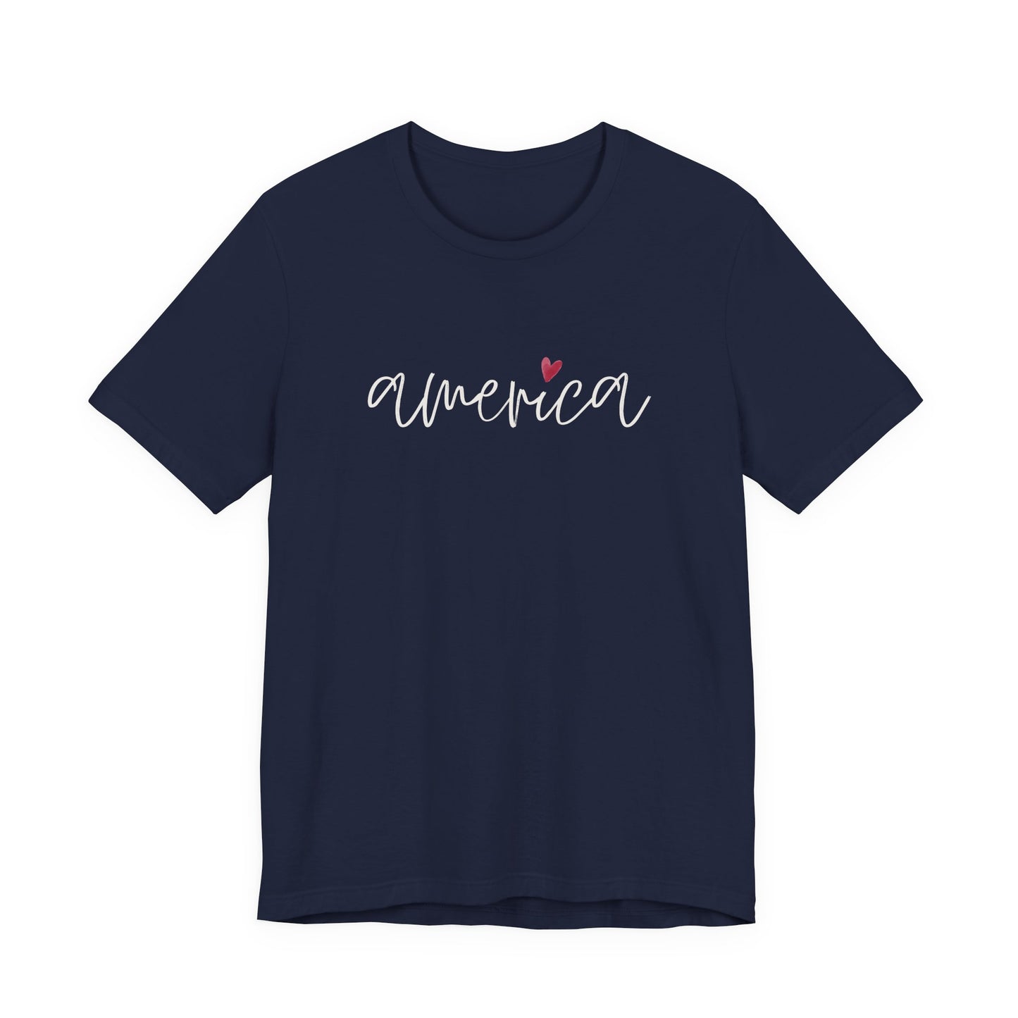 America Script Heart T-Shirt — Patriotic Fourth of July Tee