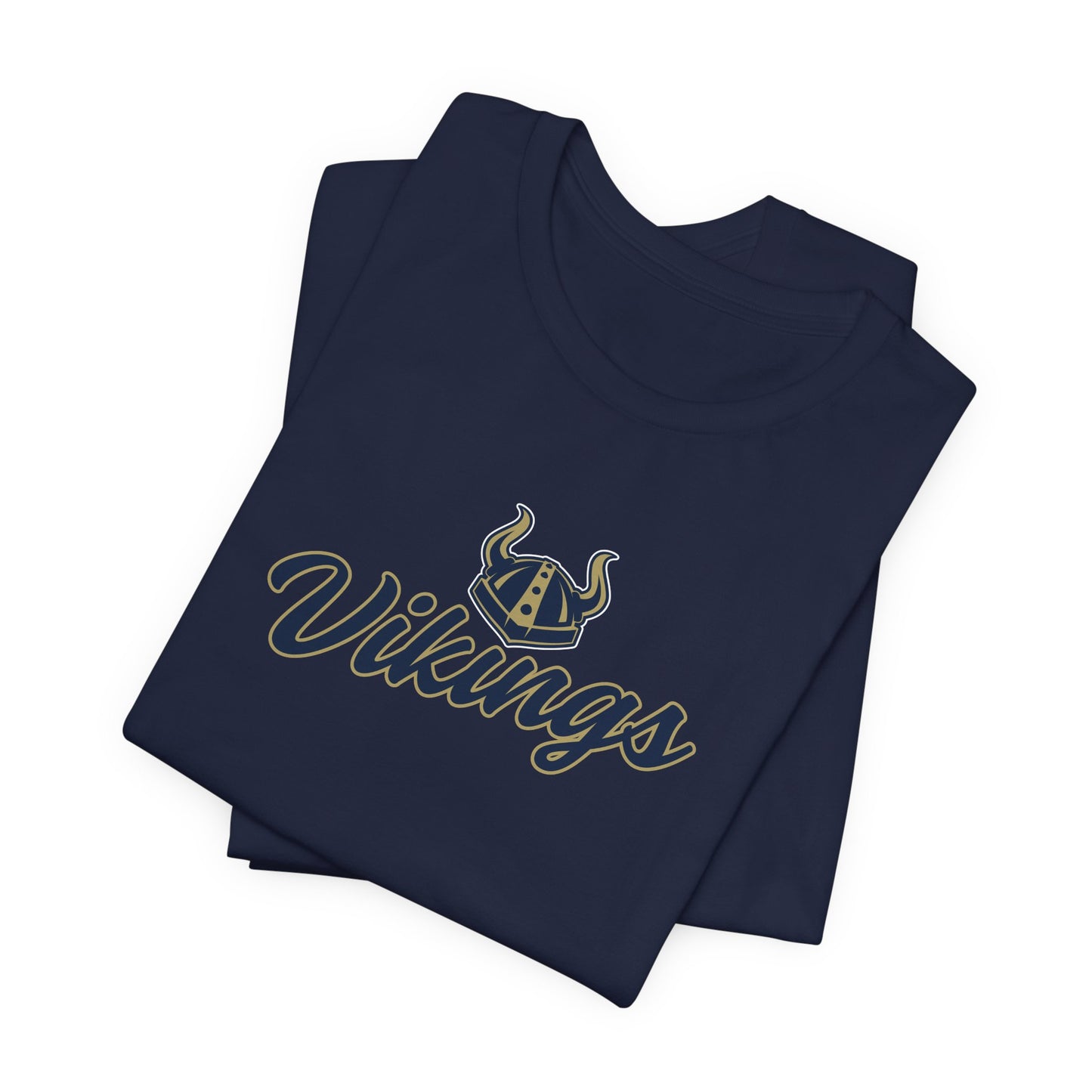 Vikings Script Tee — Retro Horned Helmet Sports T‑Shirt